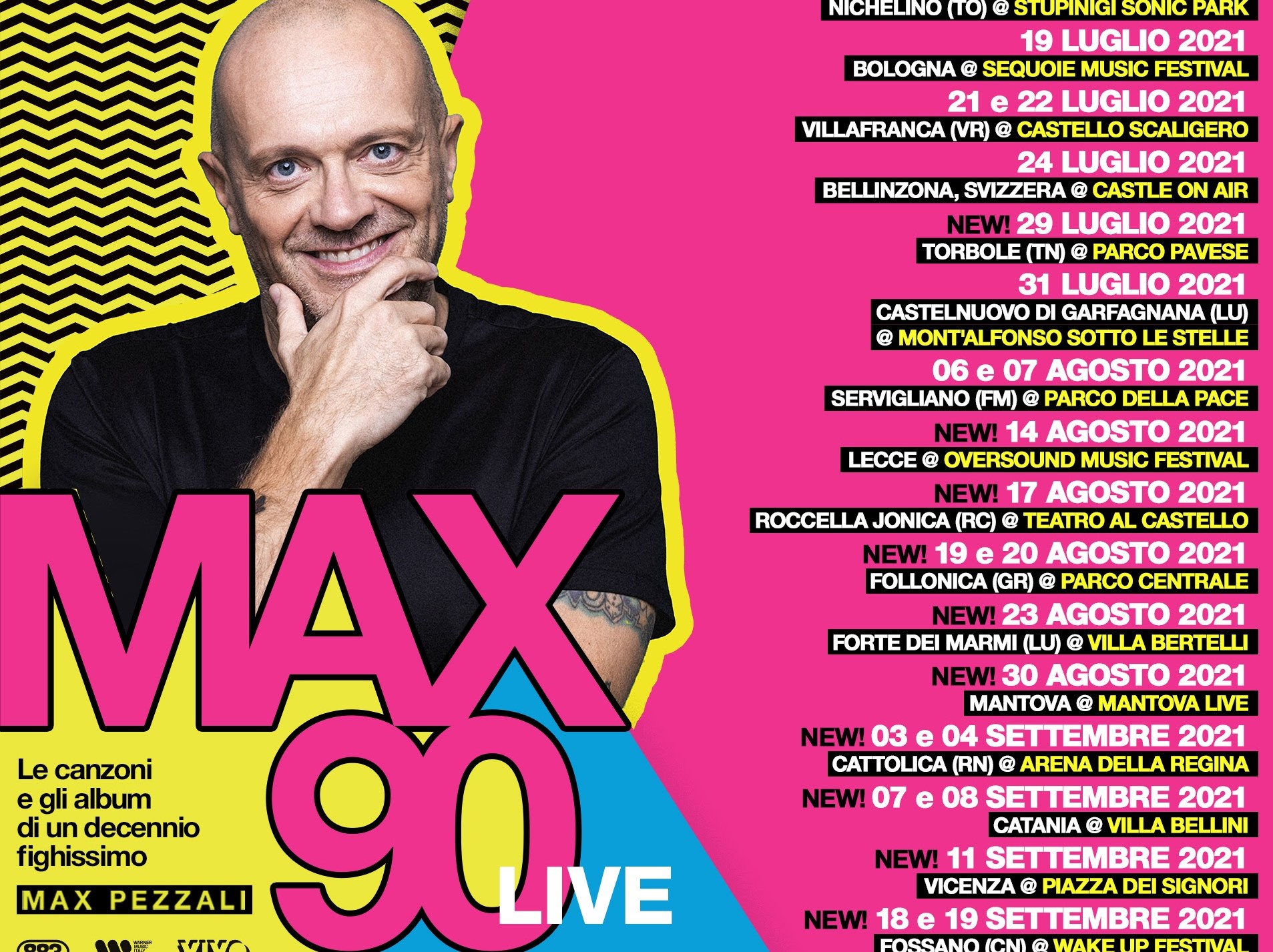 Max Pezzali in tour, il calendario aggiornato del Max90 Live al via dal 2 luglio