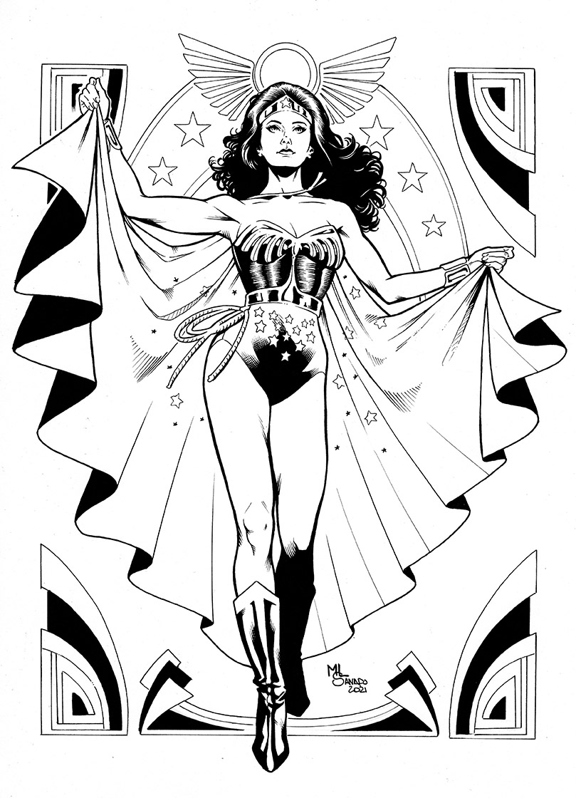 Maria Laura Sanapo Wonder Woman Art Nouveau Style 2021 Matita e inchiostro su carta / Pencil and ink on paper Courtesy the artist WONDER WOMAN and all related characters and elements TM & © DC. Used with permission.